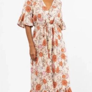 Petal & Pup Cream Maxi Dress with Orange Floral Print